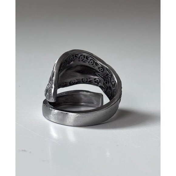 Handmade Floral Spoon Ring - Size 8.5 Silverware Wrap Band Silver - Picture 7 of 8